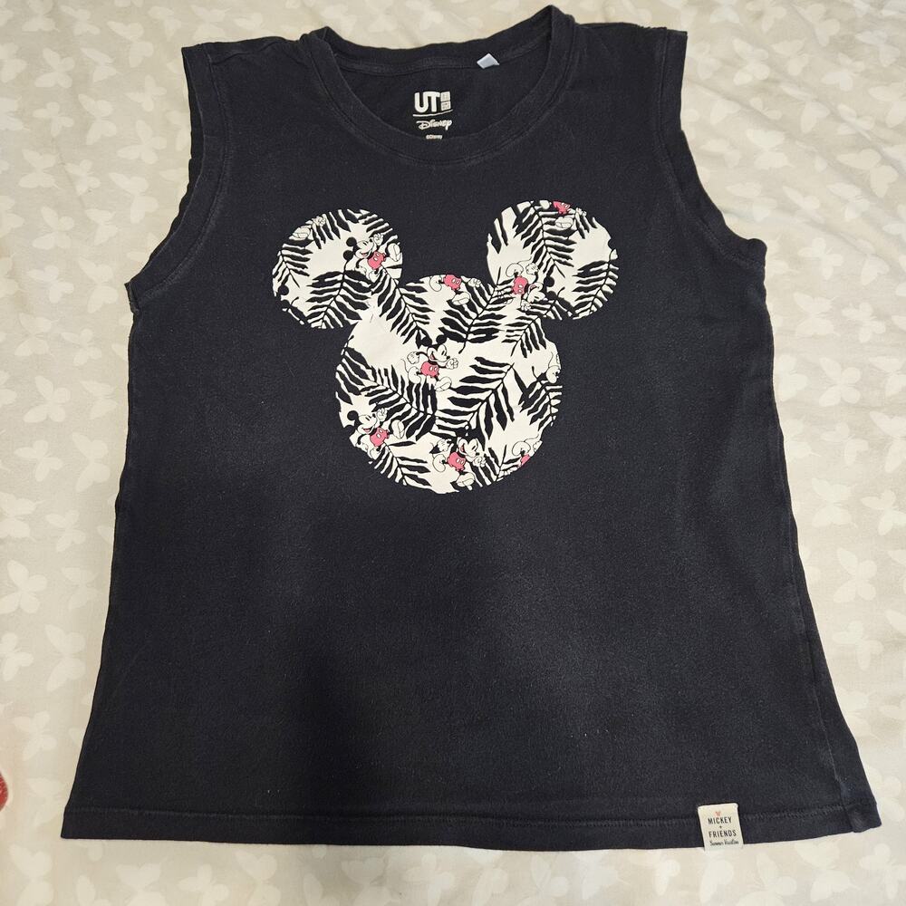 UNIQLO Disney Mickey Mouse Sleeveless Tank Top Black 100% Cotton Women's XS